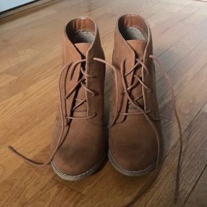 Brown suede high heel booties